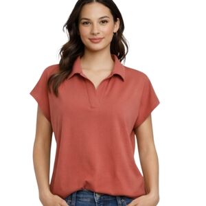 Madewell Polo Collar Cap Sleeve Tee – Terracotta – Size Large
